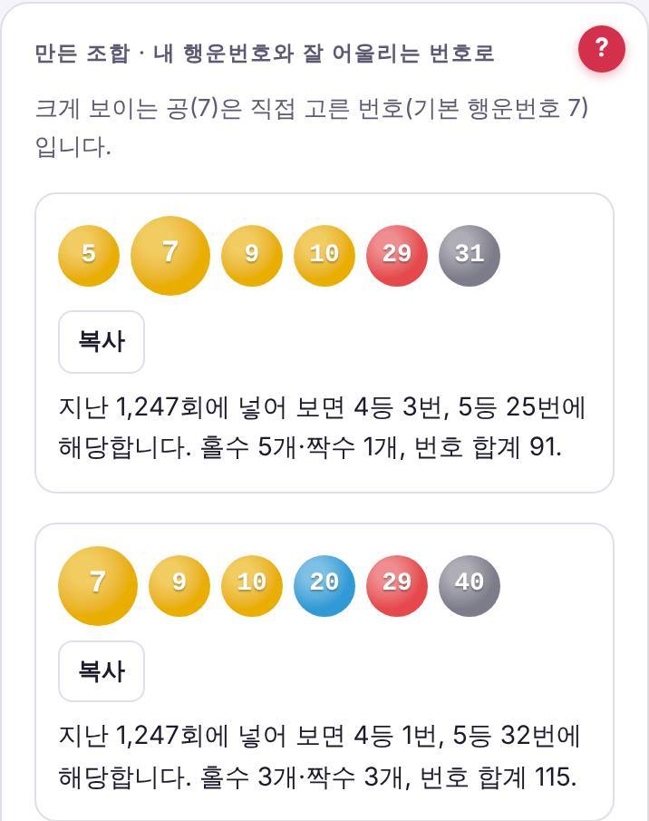 만든 조합과 지난 회차 성적